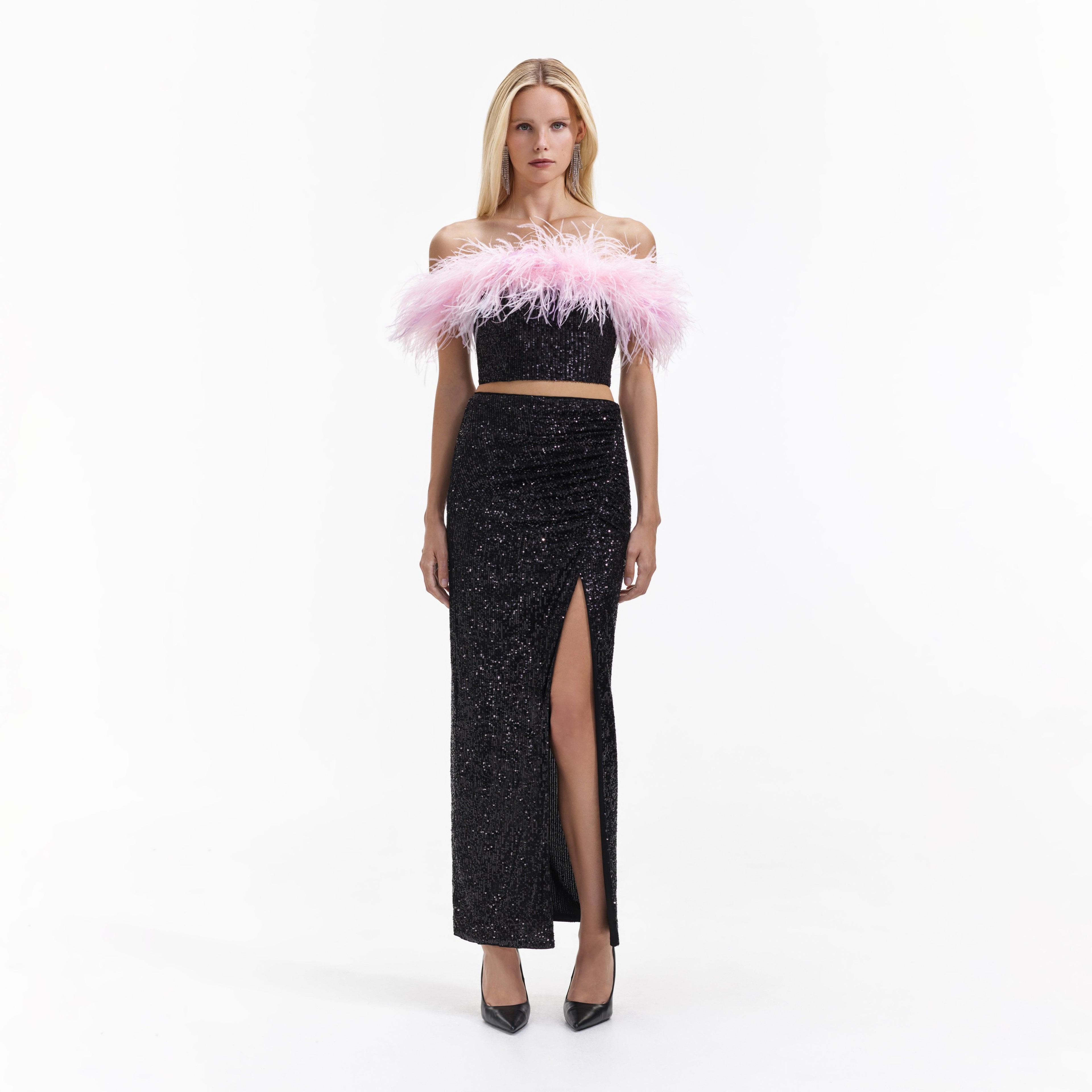 Black Sequin Maxi Skirt Product Image