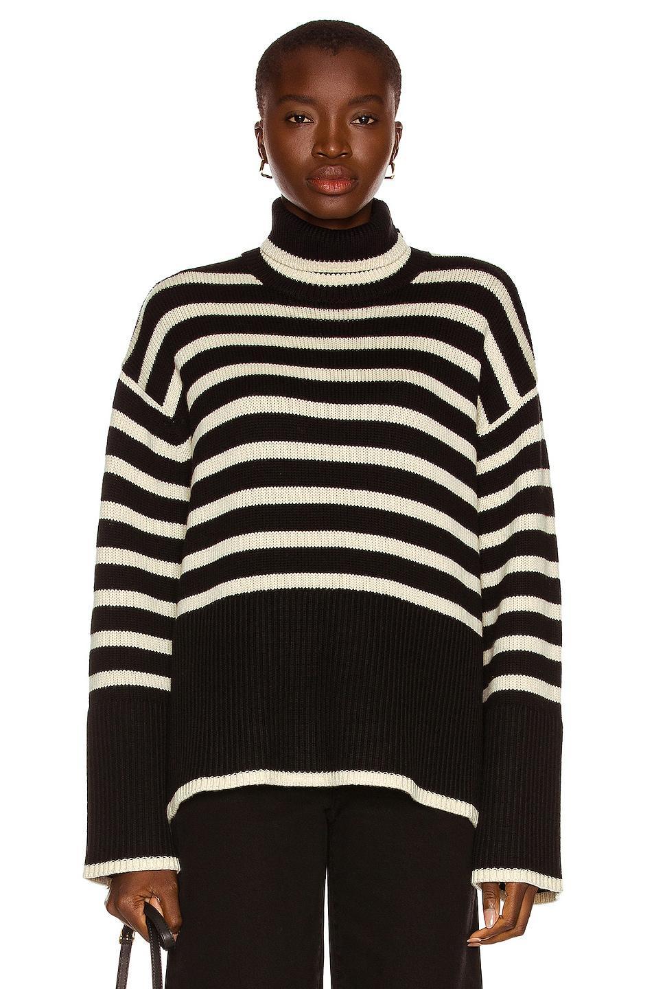 Toteme - Women's Signature Stripe Wool-Cotton Turtleneck Sweater - Neutral - M - Moda Operandi Product Image