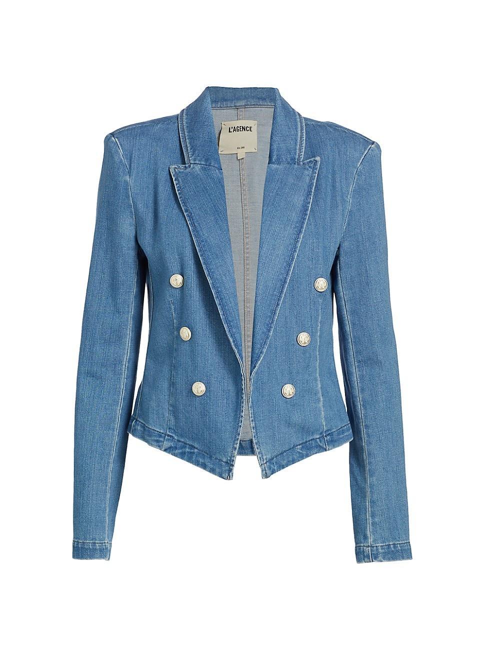 Womens Wayne Denim Double-Breasted Blazer Product Image