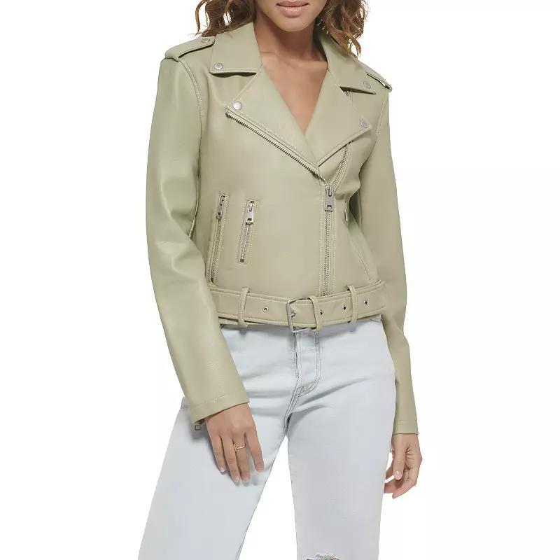 Womens Levis Belted Faux Leather Motorcycle Jacket Med Beige Product Image