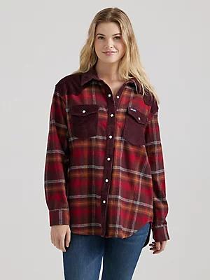 Women's Wrangler Corduroy Flannel Contrast Western Snap Shirt | Women's TOPS | Wrangler® product image