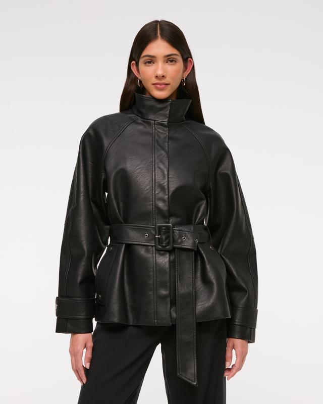 Belted Vegan Leather Jacket Product Image