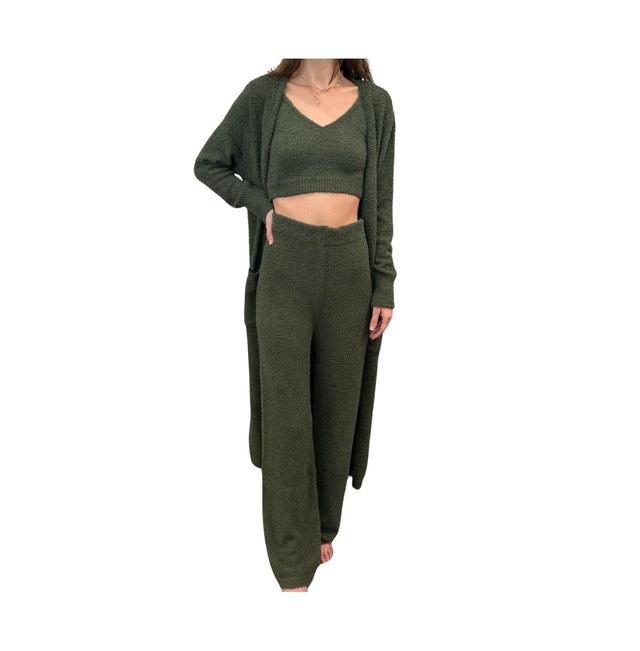 Naked Rebellion Womens Cozy Lounge & Sleepwear 3-Piece Set with Cardigan, Brami and Pants - Almond Product Image