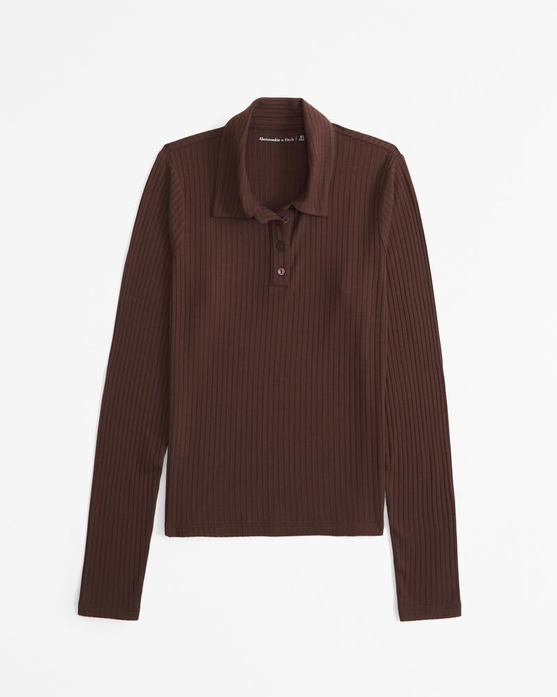 Long-Sleeve Wide Rib Polo Top Product Image