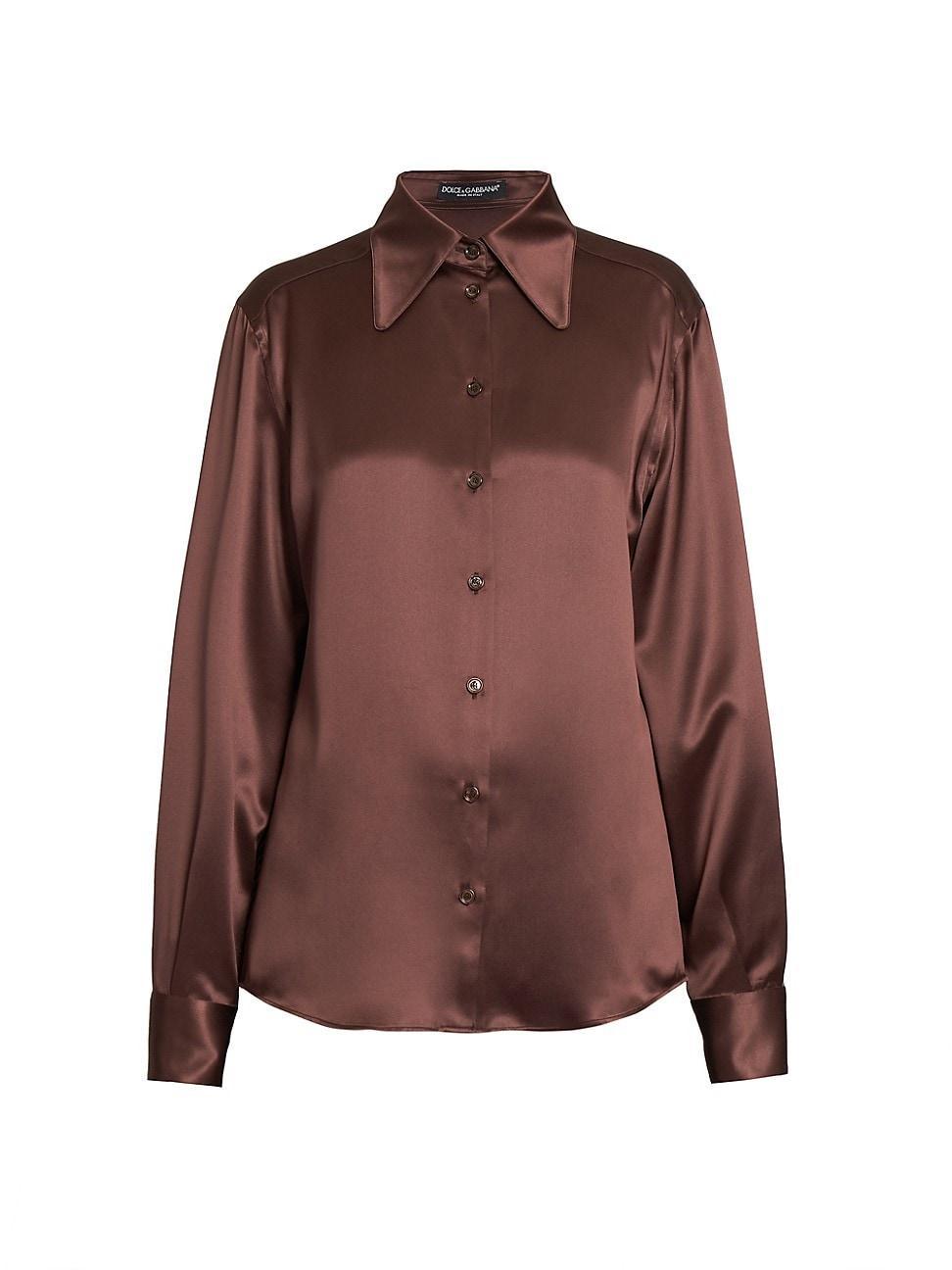 Womens Button-Front Silk Blouse product image