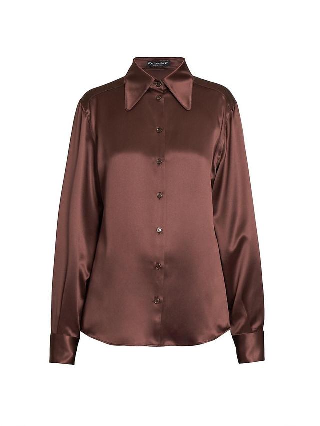 Womens Button-Front Silk Blouse Product Image