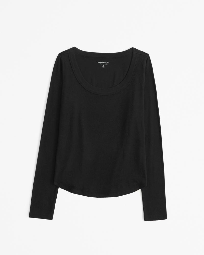 Long-Sleeve Cozy Lounge Knit Tuckable Scoopneck Tee Product Image