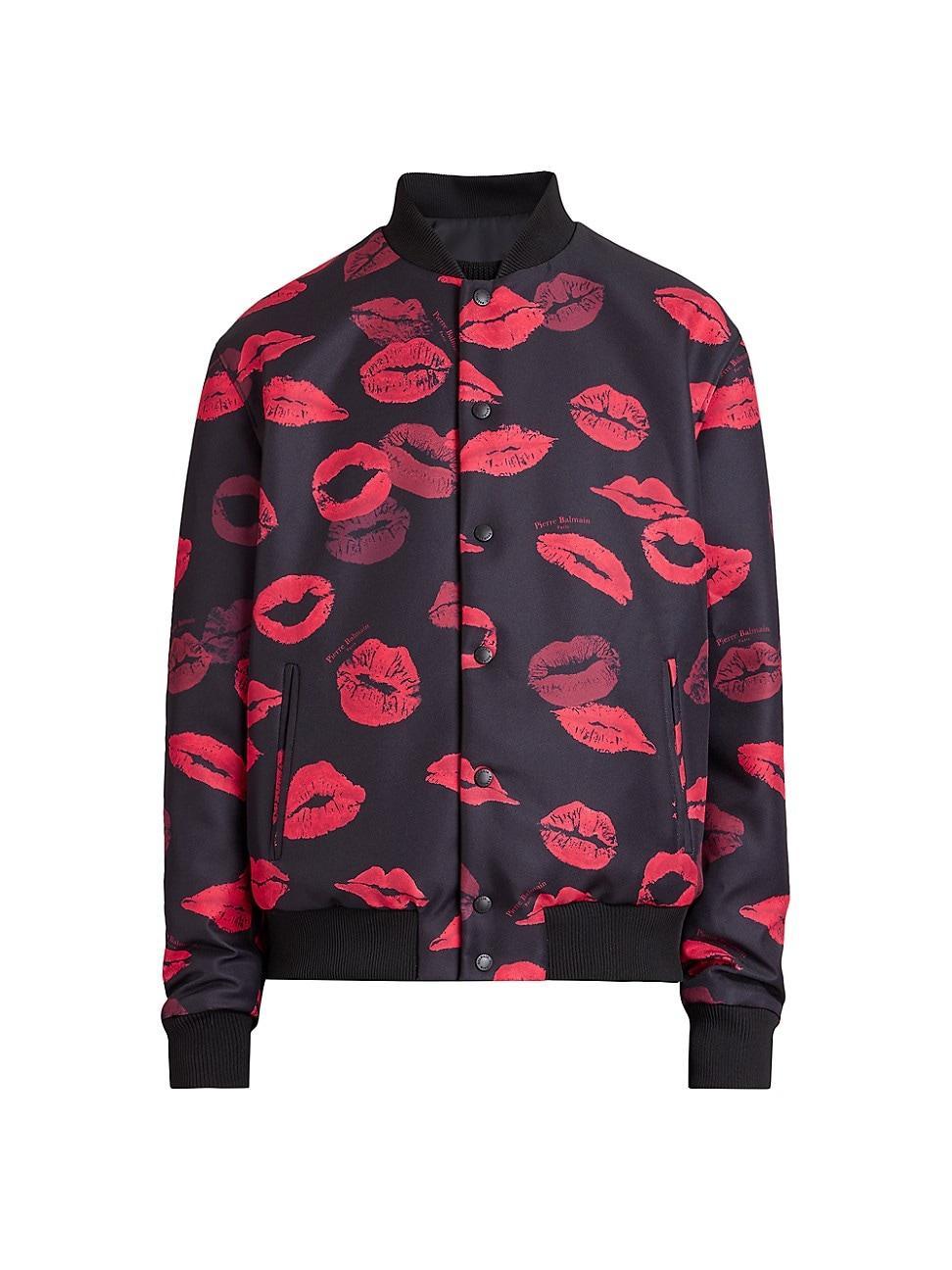 Mens Reversible Kiss-Print & Logo Bomber Jacket Product Image