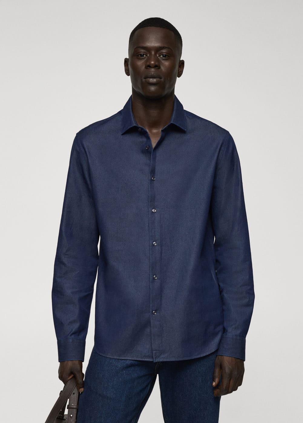 MANGO MAN - Regular-fit cotton chambray shirt dark blueMen Product Image