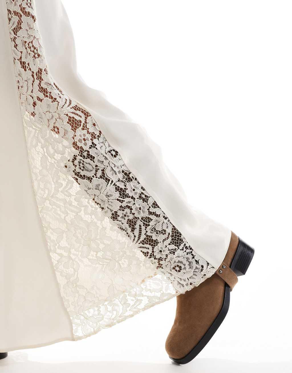 ASOS DESIGN lace insert maxi skirt in cream Product Image