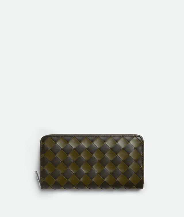 Men's Intrecciato Zip Around Wallet in Kaki/olive oil Product Image