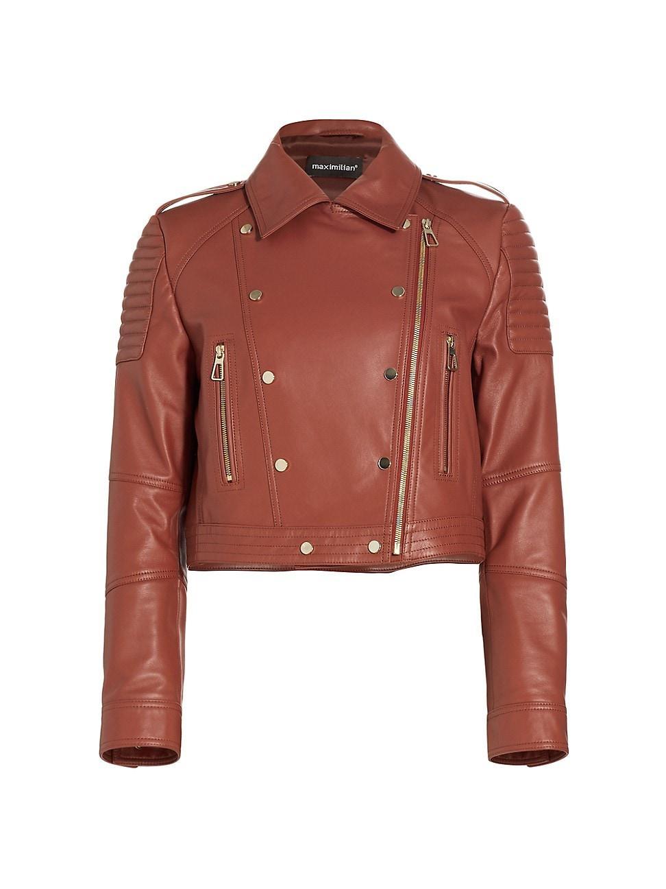 Womens Cropped Leather Biker Jacket Product Image