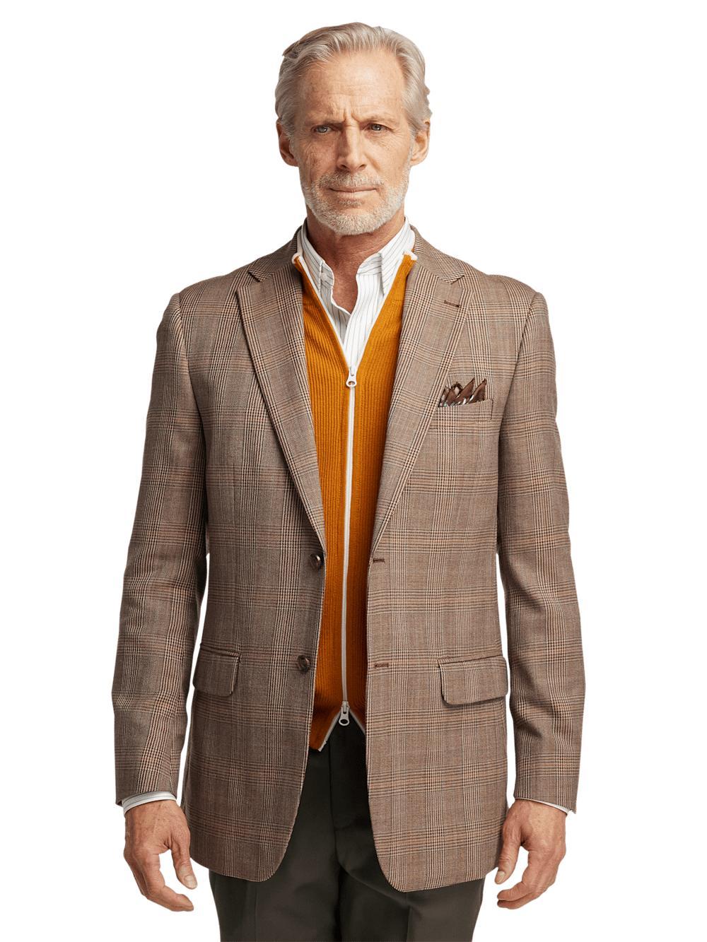 Wool Plaid Single Breasted Notch Lapel Sport Coat - Brown Product Image