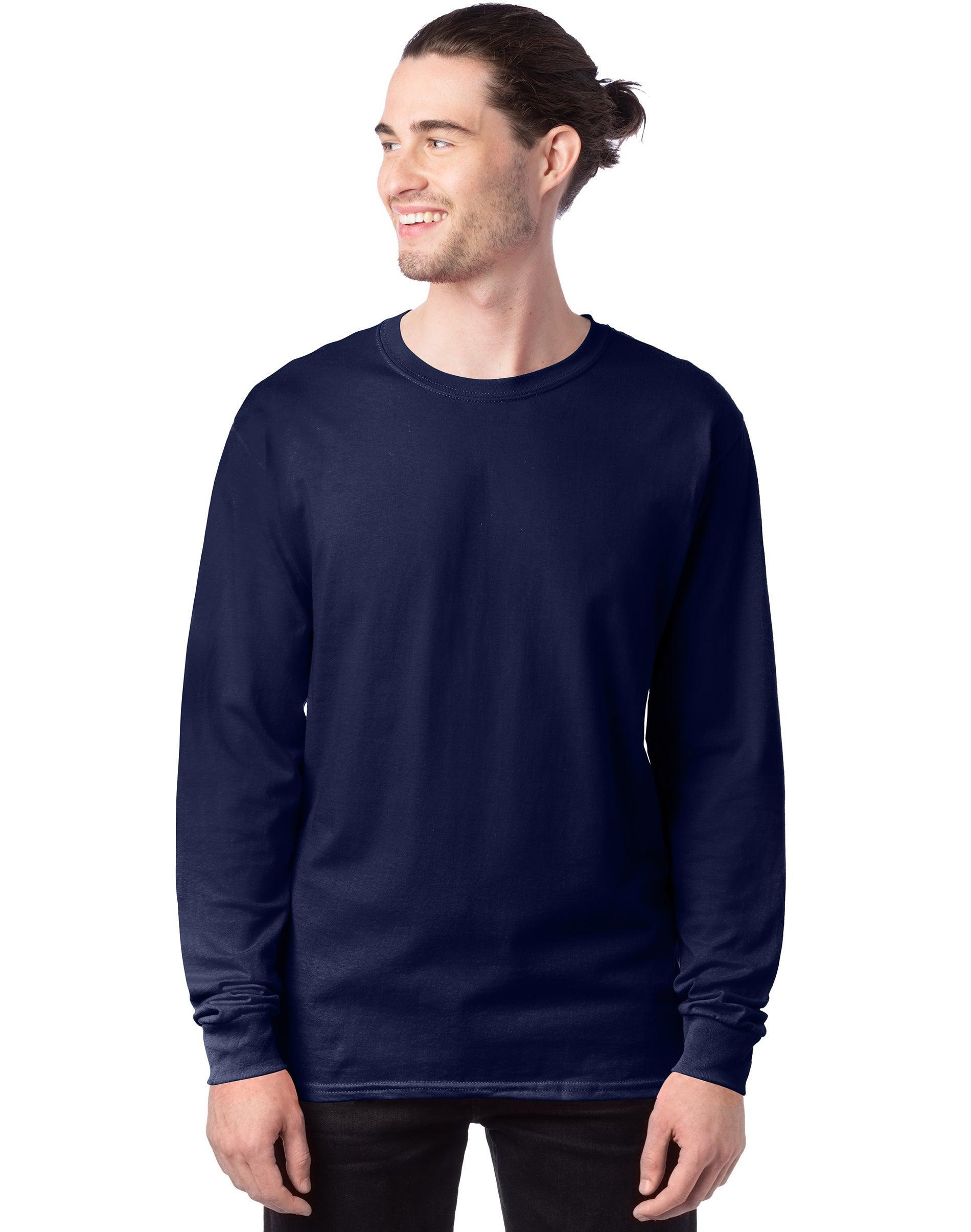 Hanes Essentials Mens Cotton Long Sleeve T-Shirt Athletic Navy S Product Image