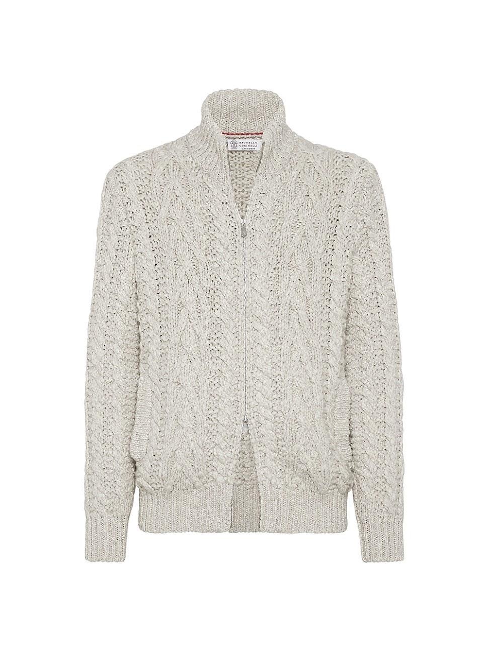 Mens Flecked Soft Cashmere Cable Knit Cardigan with Zipper Product Image