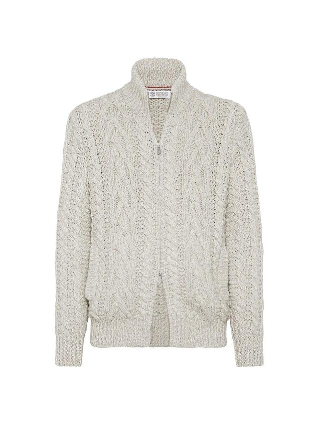 Mens Flecked Soft Cashmere Cable Knit Cardigan with Zipper Product Image