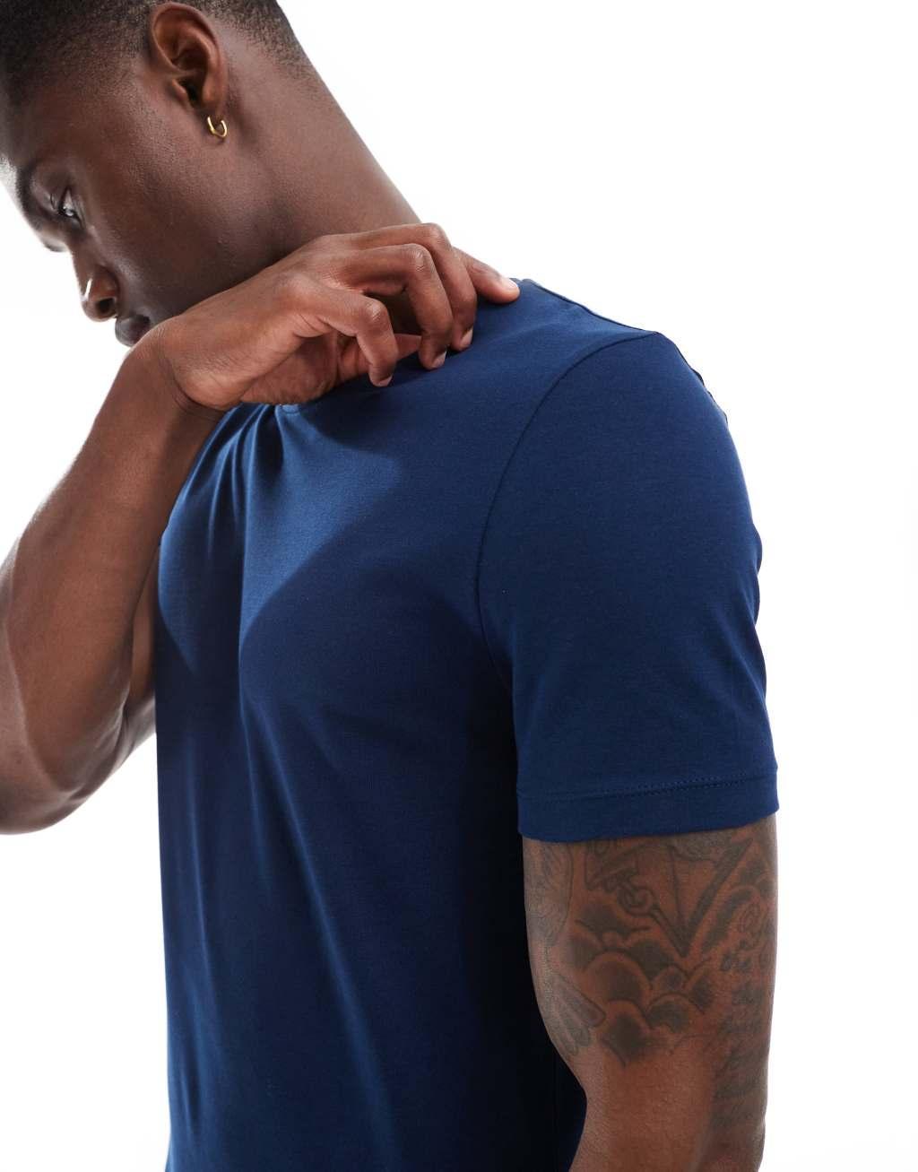 ASOS DESIGN 2 pack muscle fit T-shirts in white and navy Product Image