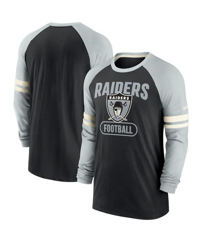 Mens Nike Black/Silver Las Vegas Raiders Throwback Raglan Long Sleeve T-Shirt Product Image