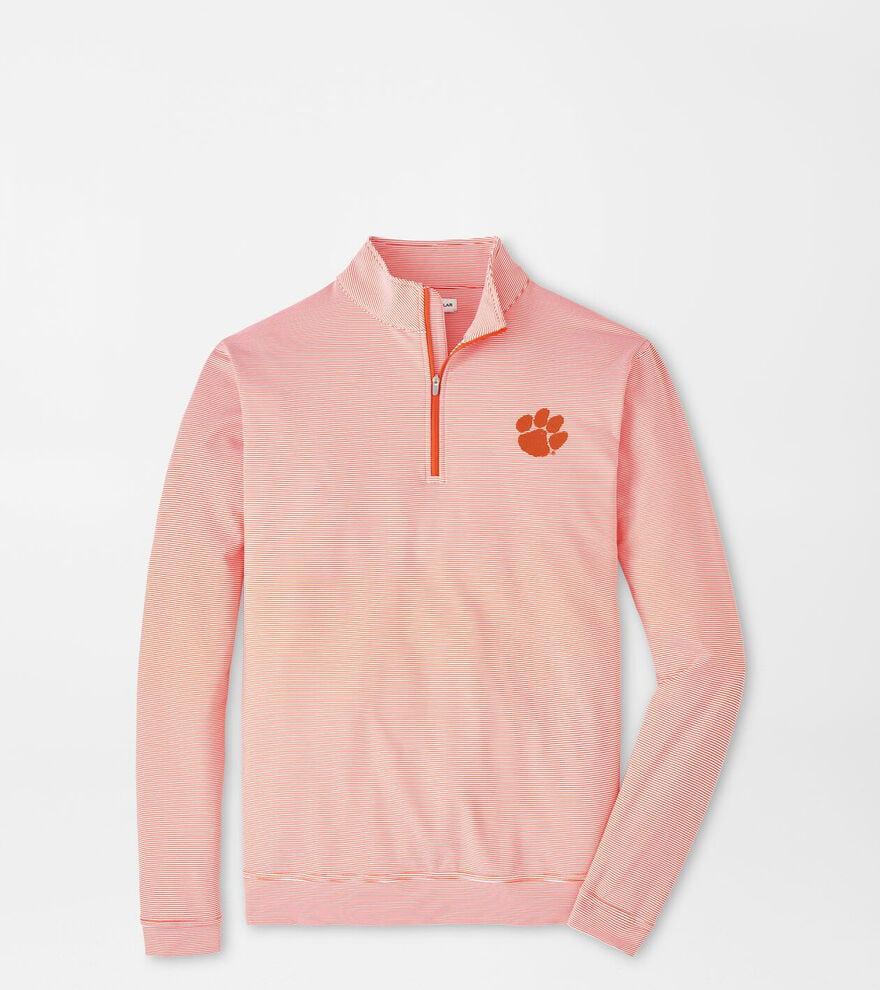 Peter Millar Mens Clemson Perth Sugar Stripe Performance Quarter-Zip | Color: Orange / White | Size: S product image