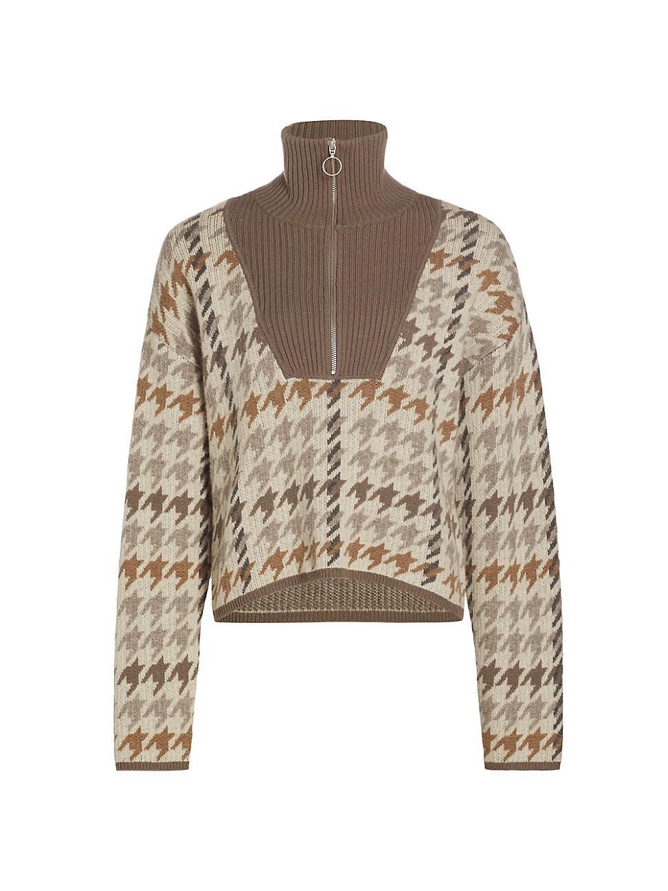 Womens Houndstooth Wool & Cashmere Quarter-Zip Sweater Product Image