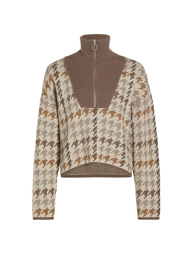 Womens Houndstooth Wool & Cashmere Quarter-Zip Sweater Product Image