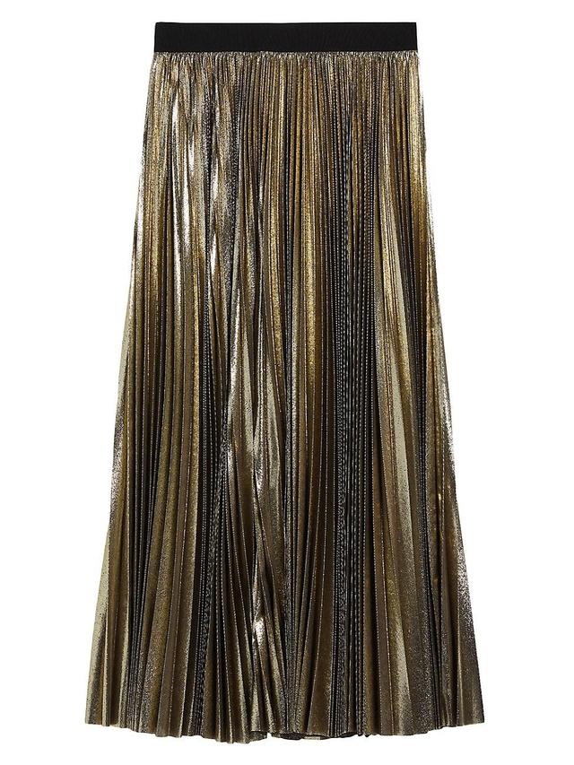 Nurra Pleated Metallic A-Line Midi Skirt Product Image