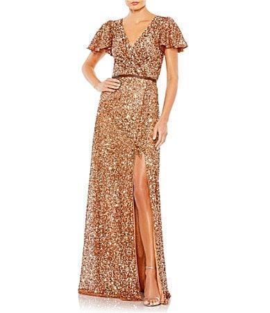 Womens Sequined Butterfly-Sleeve Gown Product Image