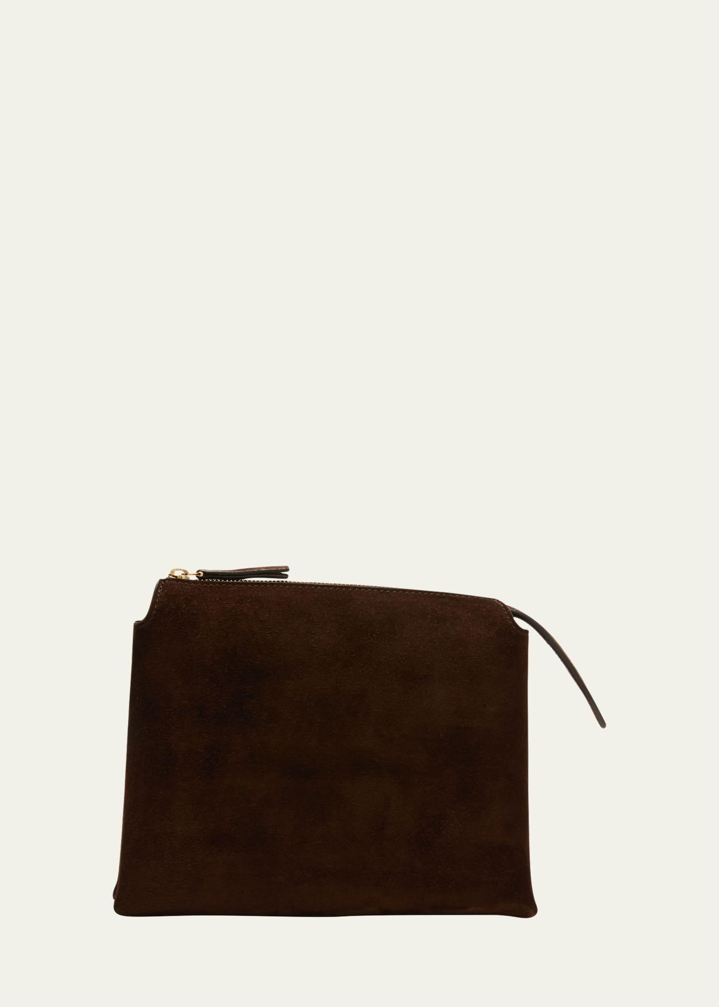 The Row Nu Mini Twin Suede Crossbody Bag in Brown Product Image