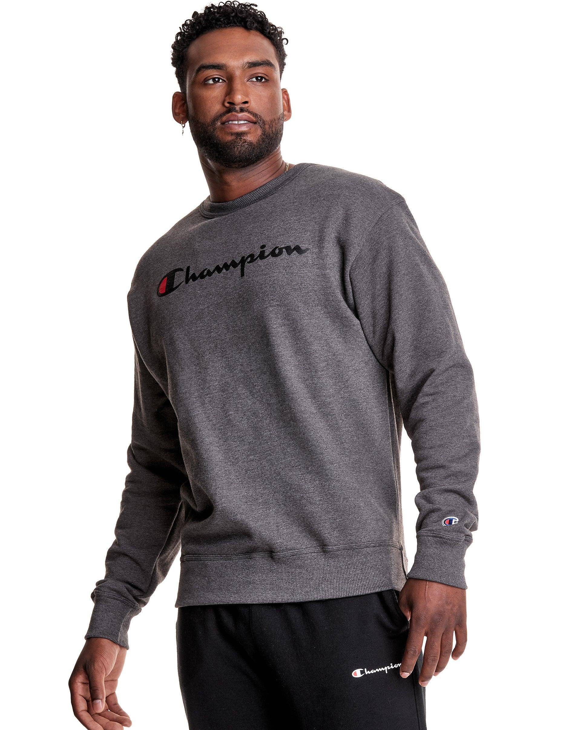 Mens Champion Powerblend Crewneck Sweatshirt, Classic Script White M Product Image