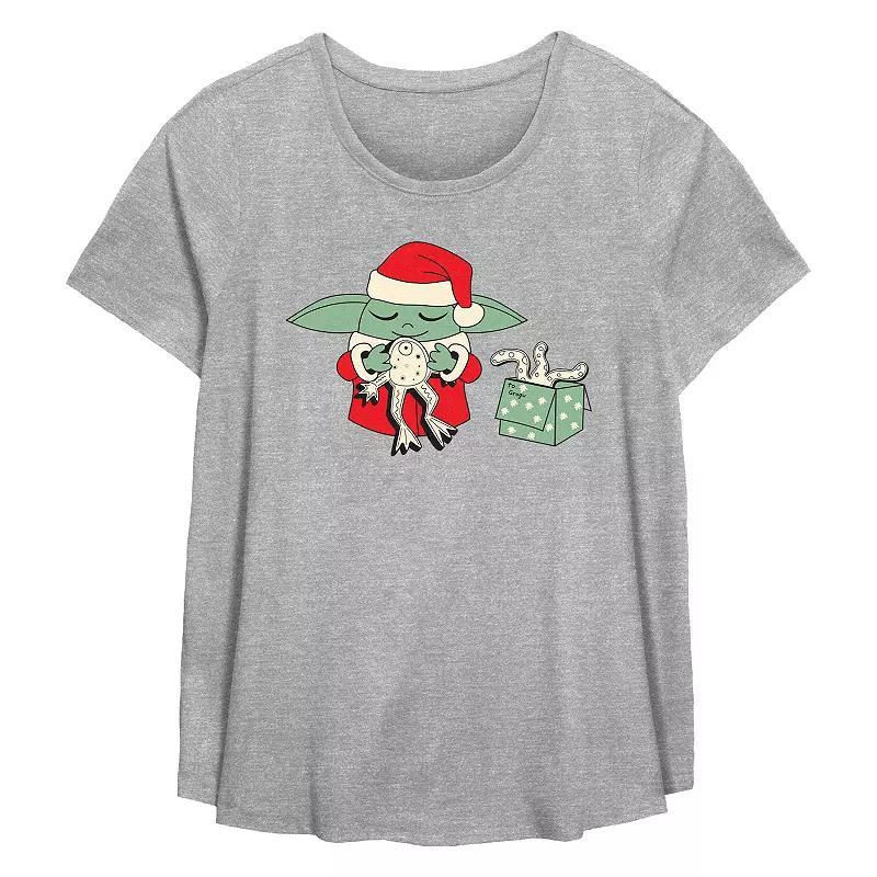 Plus Size Star Wars The Mandalorian Grogu Froggy Present Flowy Graphic Tee, Womens Grey Gray Product Image