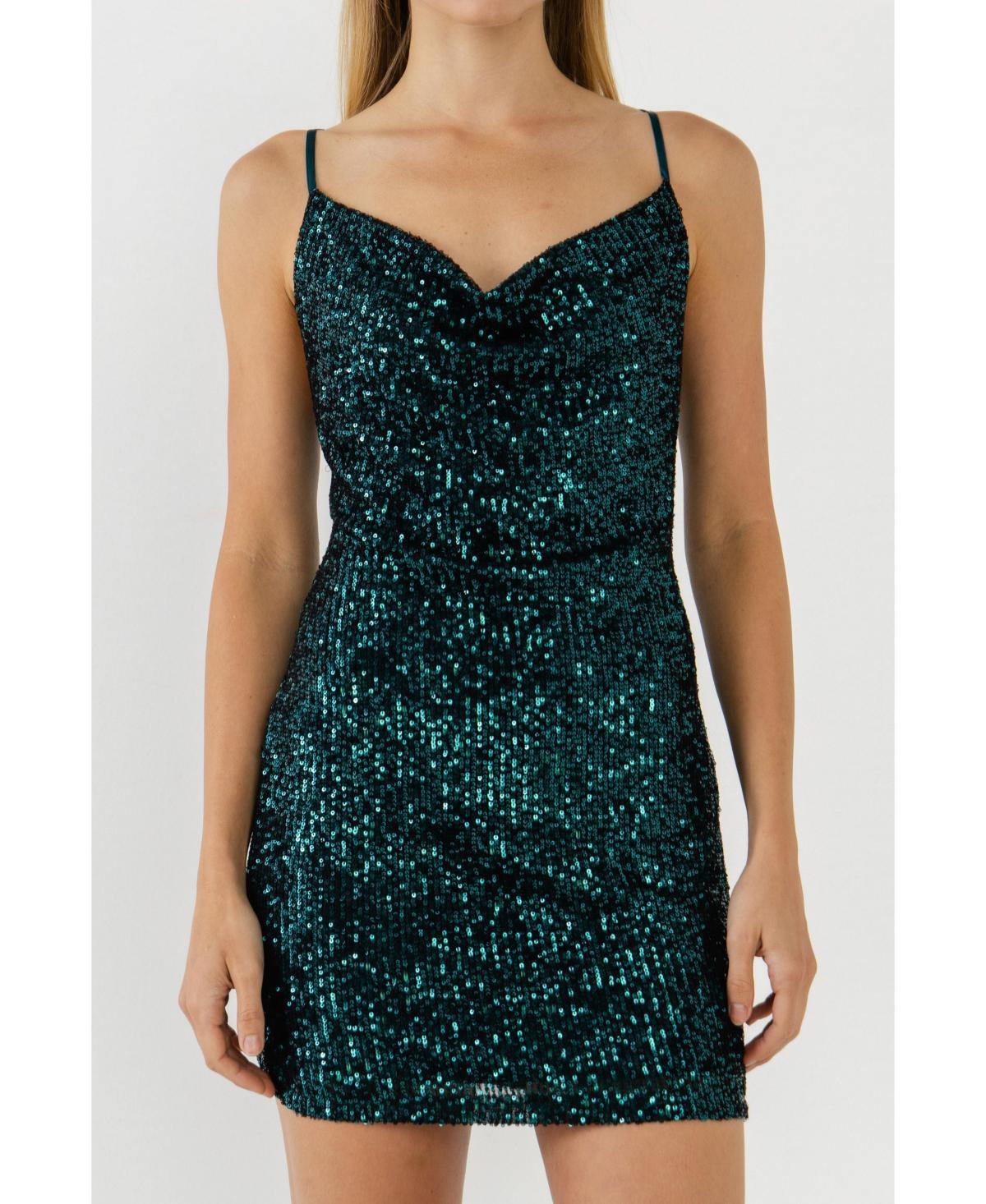 Womens Cowl Neck Strappy Back Sequins Dress Product Image