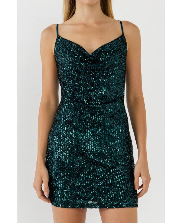 Womens Cowl Neck Strappy Back Sequins Dress Product Image