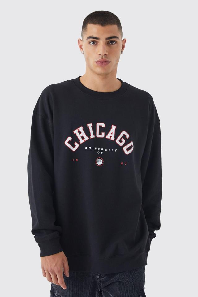 Oversized Chicago Print Sweatshirt | boohooMAN USA Product Image