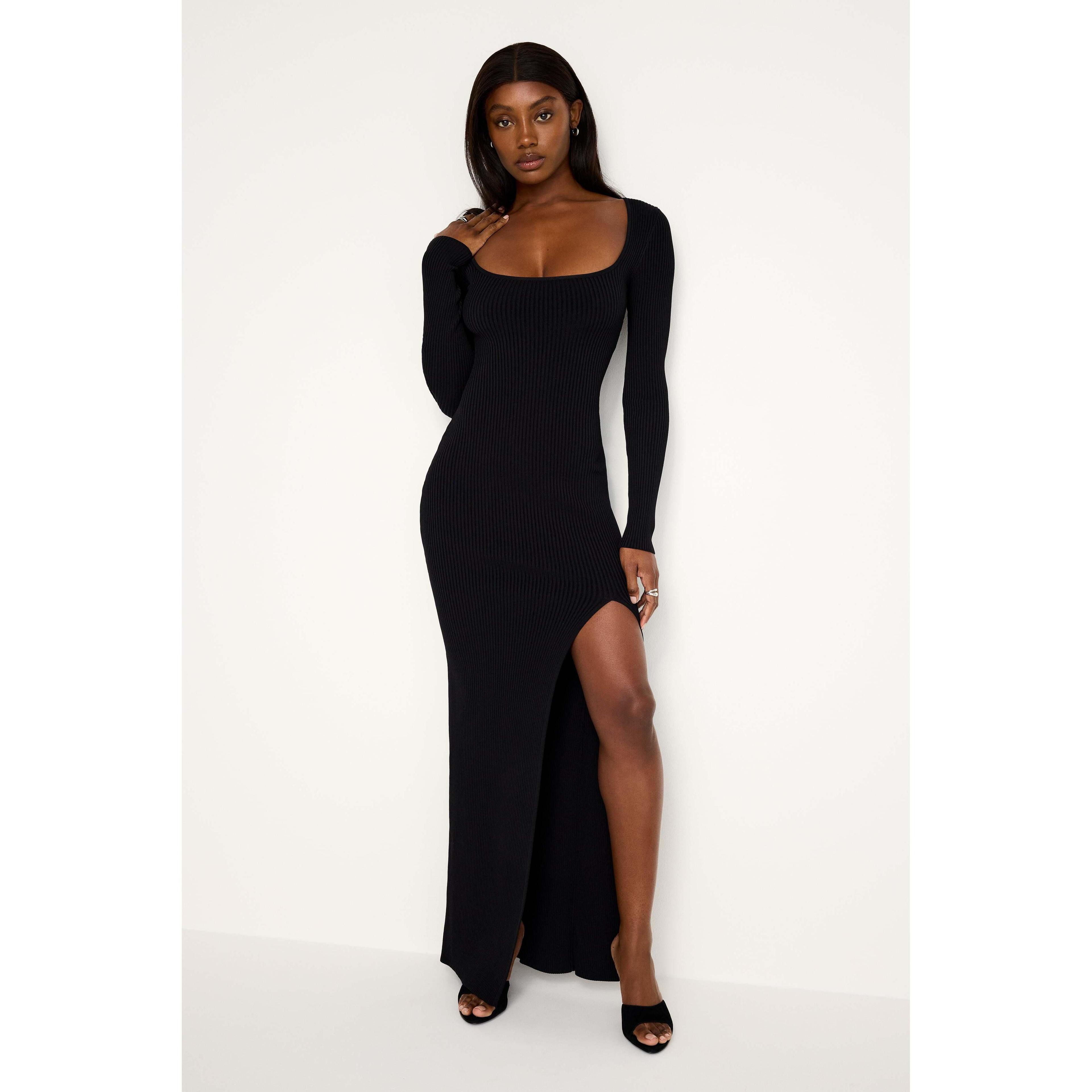 Womens Stretch Rib Knit Maxi Dress in Grenadine Size XS | Good American by Khlo Kardashian Product Image