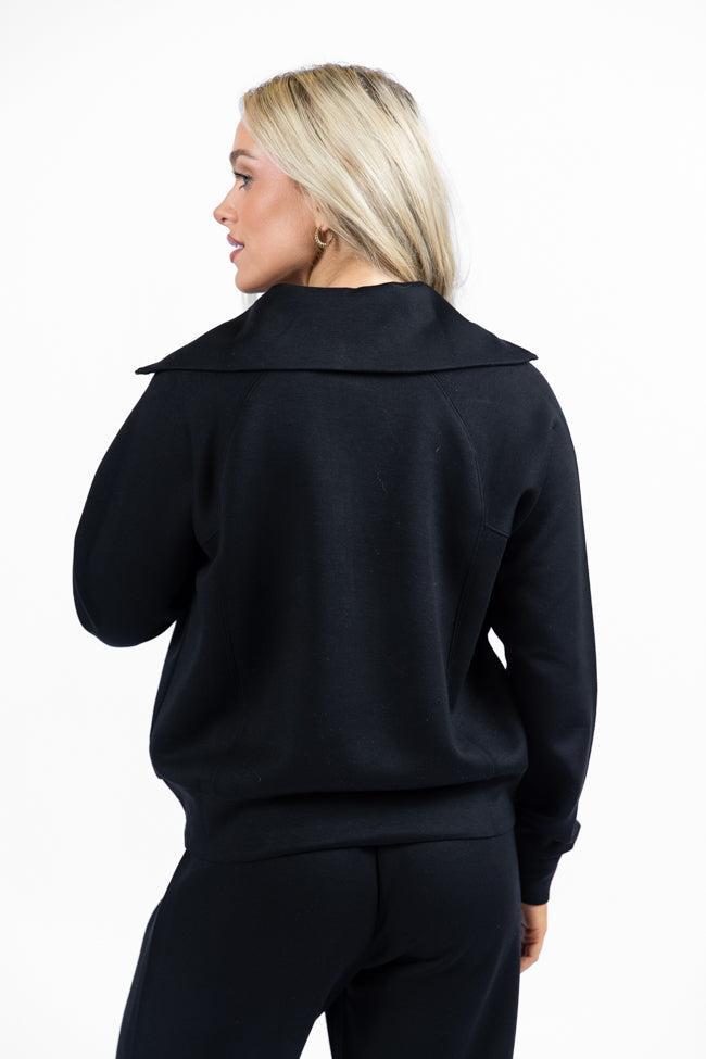 Let's Just Stay Black Quarter Zip Knit Pullover Product Image