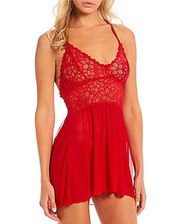 Cassandra Renee Lace Mesh V-Neck Racerback Babydoll Set Product Image