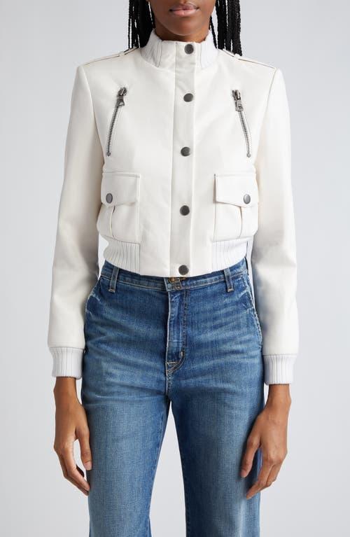 Alice + Olivia Ria Shrunken Faux Leather Moto Jacket in Ivory. Product Image