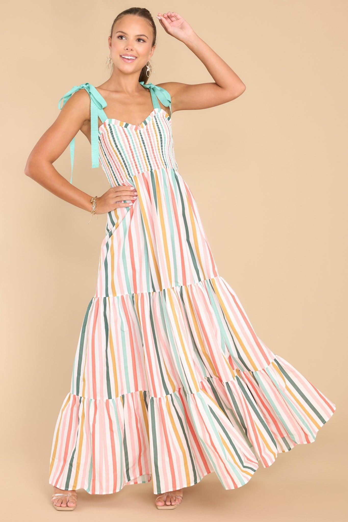 Aura Wishing For You Desert Sage Multi Stripe Maxi Dress Product Image