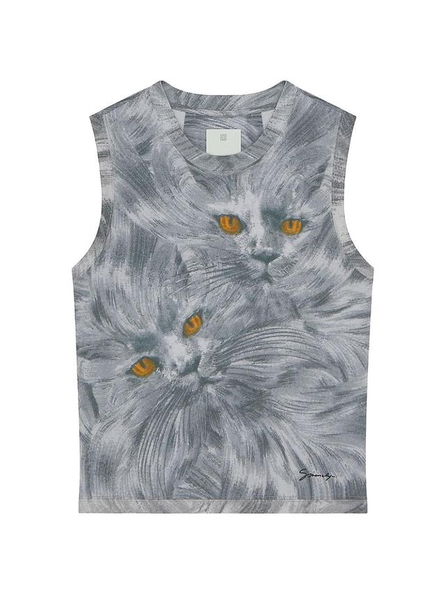 Mens Printed Cat Tank Top in Cotton Product Image