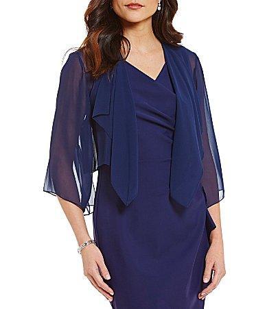 Alex Evenings Sheer Chiffon Split 34 Sleeve Handkerchief Hem Bolero Product Image