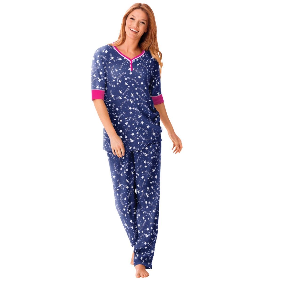 Dreams & Co. Womens Printed Henley Pj Set Product Image