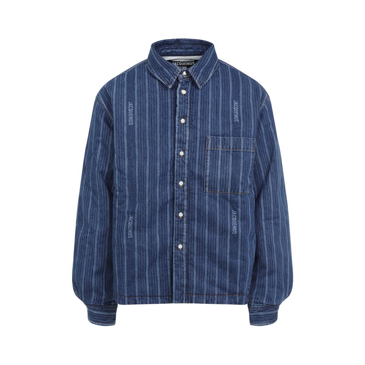 JACQUEMUS Logo Embroidered Denim Shirt In Blue Product Image