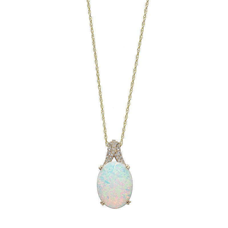 14k Gold Over Silver Lab-Created Opal Pendant Necklace, Womens, Gold Tone Product Image