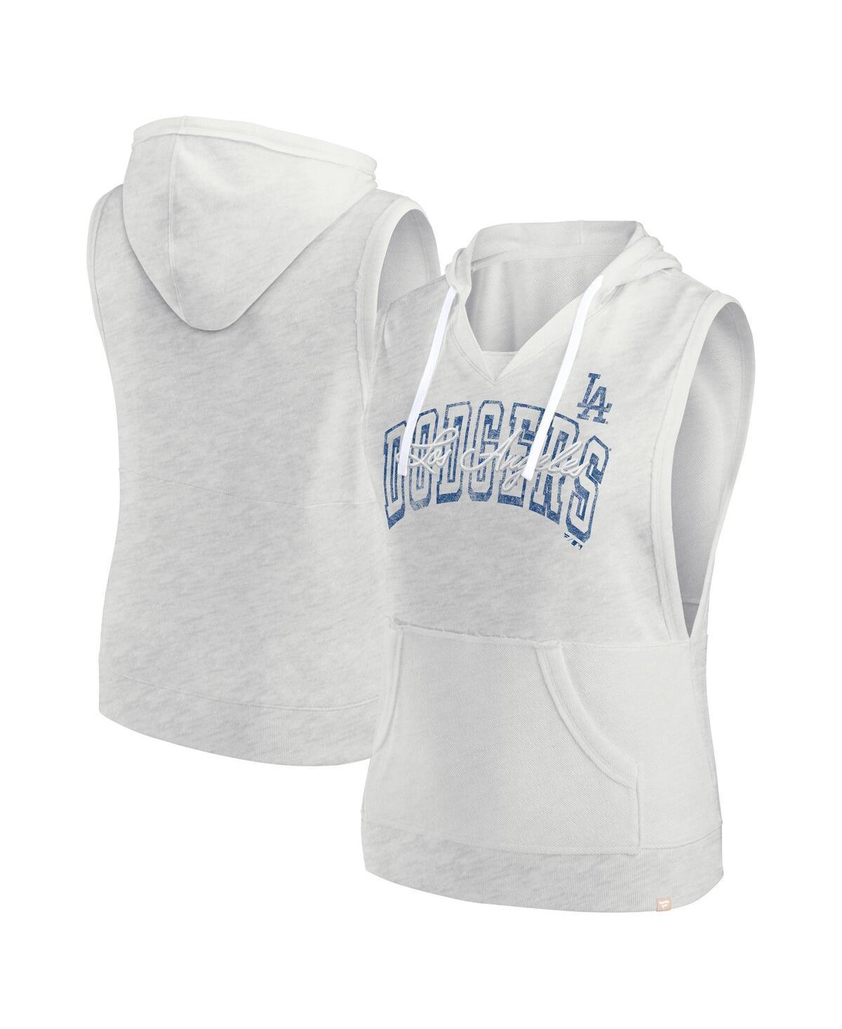 Womens Fanatics Branded Ash Los Angeles Dodgers Lounge Script Sleeveless Pullover Hoodie Product Image