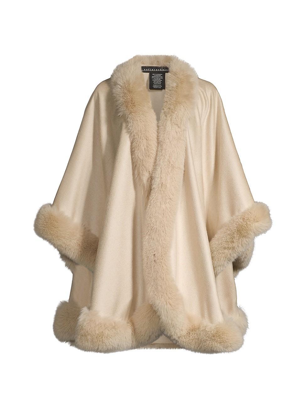 Sofia Cashmere Faux Fur Trim Cashmere Cape Product Image