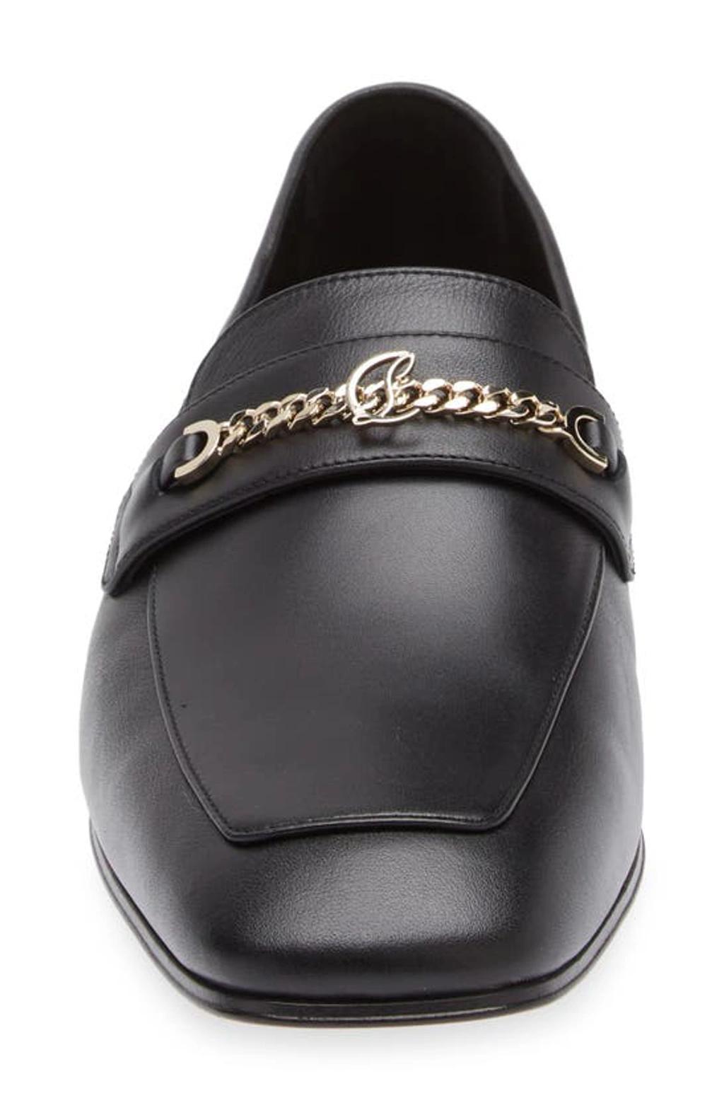 CHRISTIAN LOUBOUTIN Leather Chain Red Sole Loafers In Black Product Image