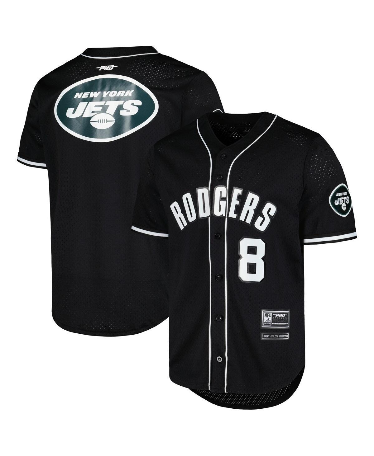 Mens Pro Standard Aaron Rodgers Black New York Jets Mesh Baseball Button-Up T-shirt Product Image