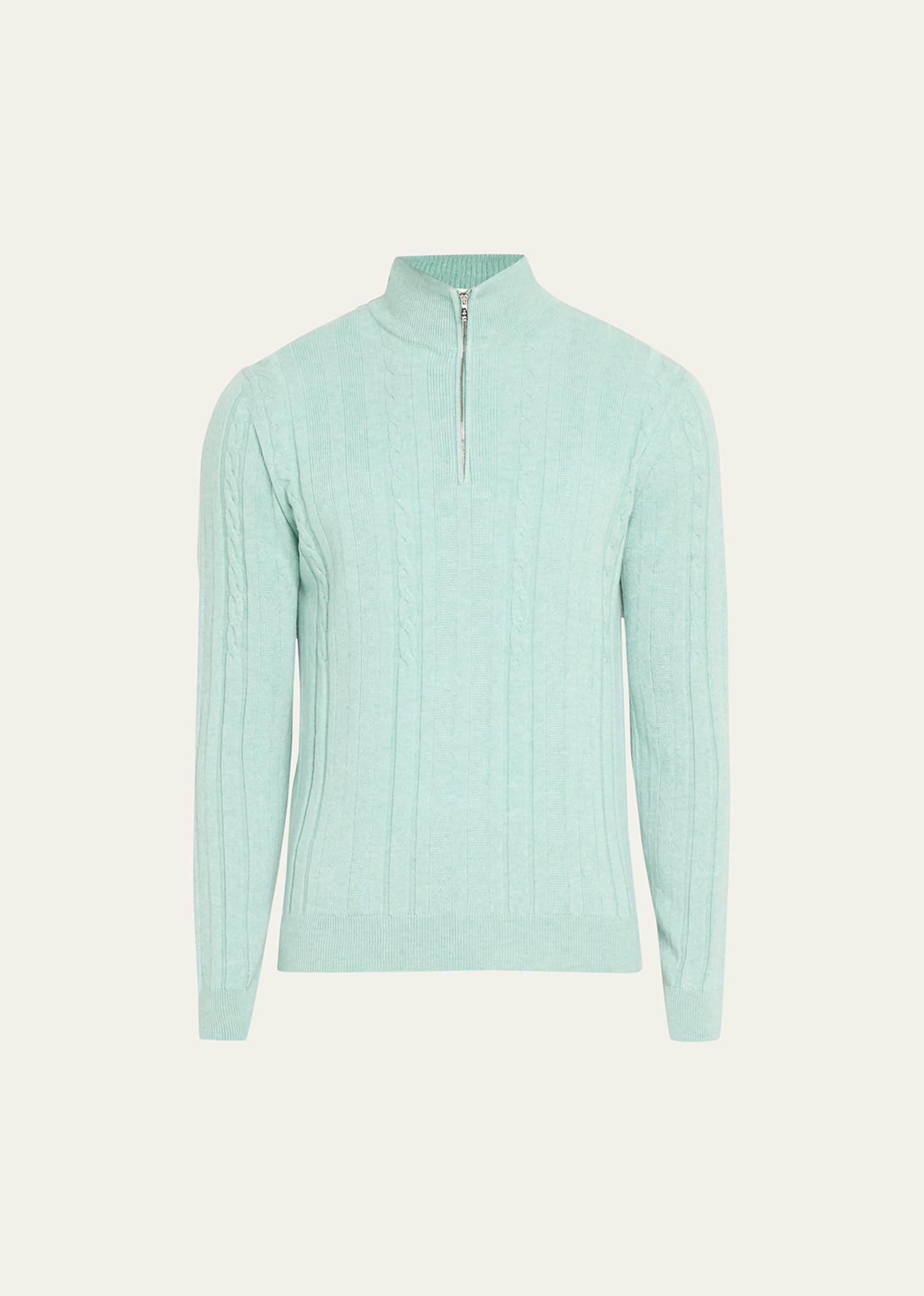 Mens Cashmere Cable Knit Half-Zip Sweater Product Image