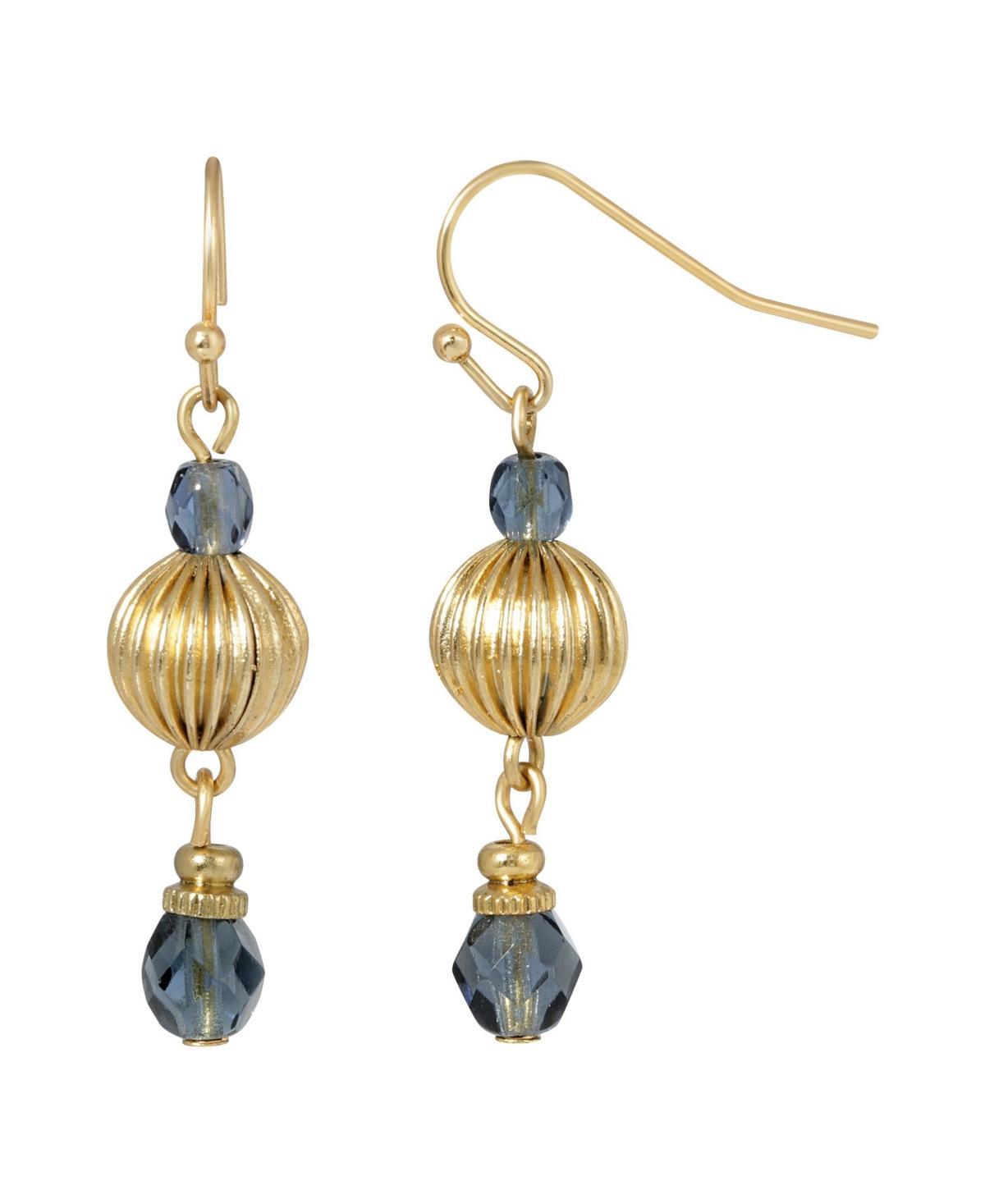 1928 Gold Tone Blue Bead Drop Earrings, Womens Product Image