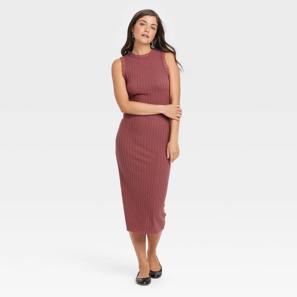 Womens Rib-Knit Midi Bodycon Dress - Universal Thread Dark Mauve M Product Image